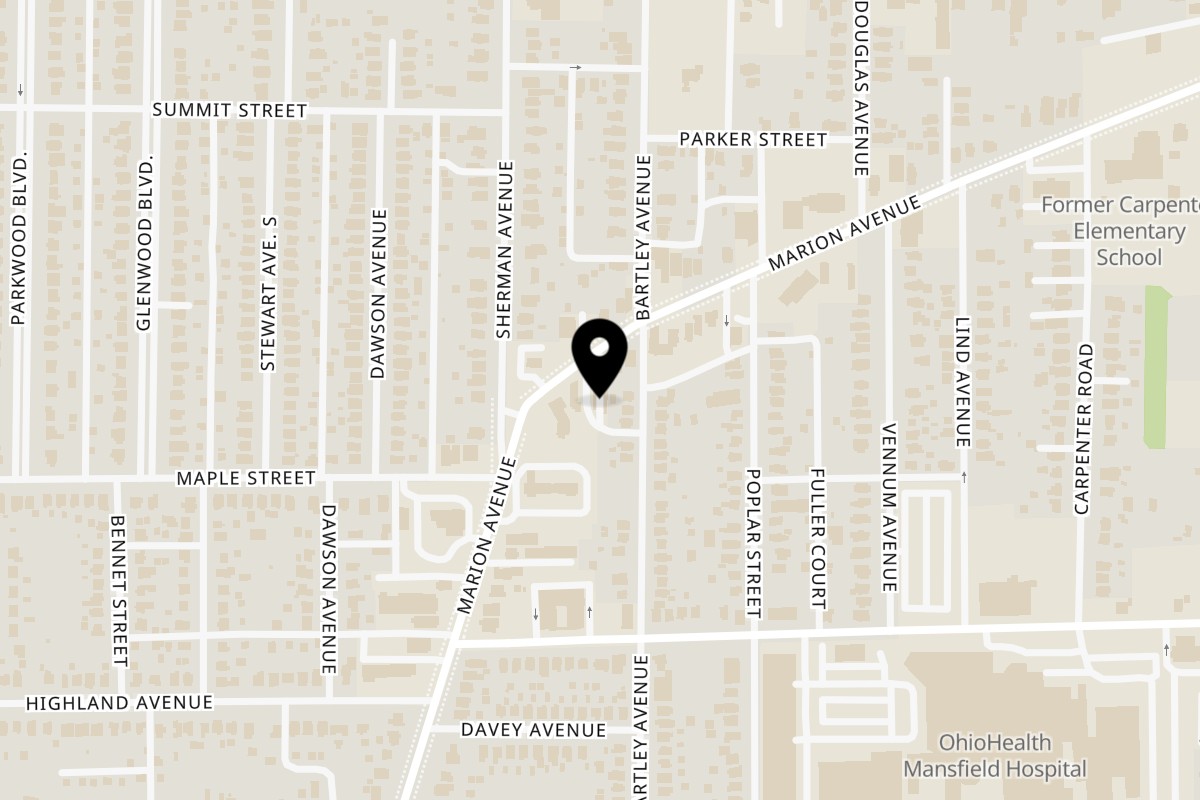 Map showing the location of Besta Fasta Pizza on 289 Marion Ave in Mansfield